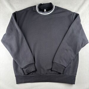 American Apparel Mock Neck Sweatshirt Mens L Black Athletic Striped Collar Rare